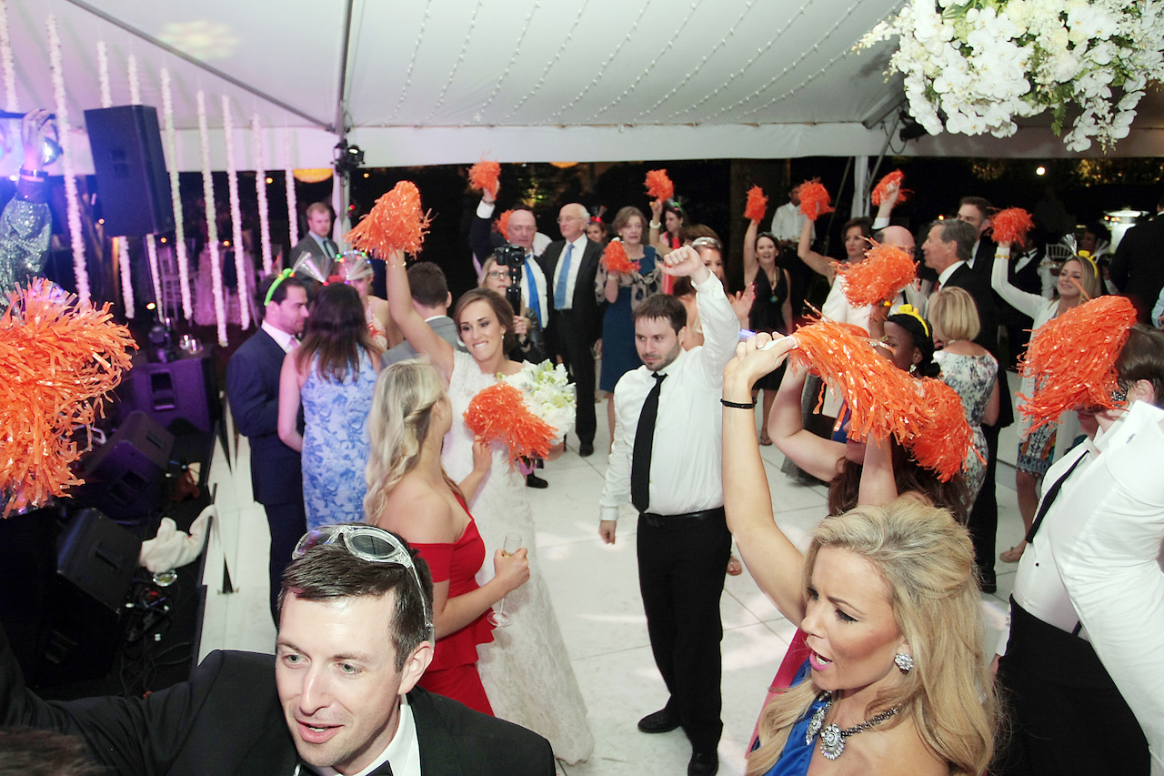 Clemson-colored spirit poms, glow in the dark party items as well as dance shoes (flip flops) were up for grabs. Clemson-colored spirit poms, glow in the dark party items as well as dance shoes (flip flops) were up for grabs.