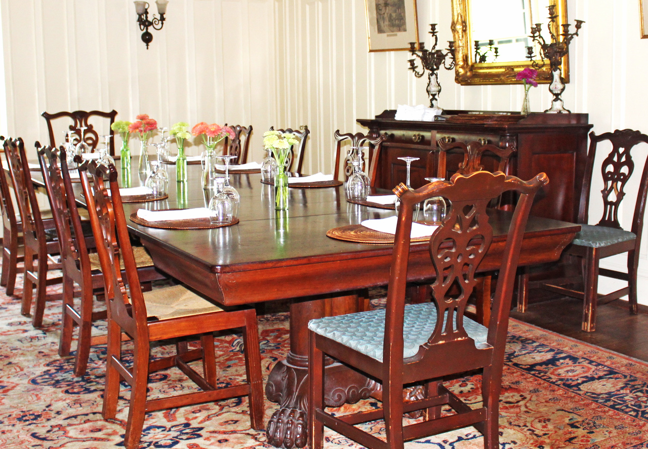 Guests can sit at communal tables in two dining areas at Greyfield Inn to get to know other visitors, or request a private table. Guests can sit at communal tables in two dining areas at Greyfield Inn to get to know other visitors, or request a private table.