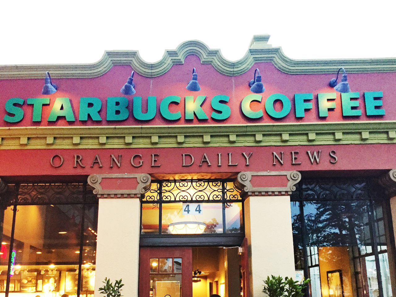 Starbucks has two vintage locations on the Old Towne Orange plaza, including this space in the old Orange Daily News building. Starbucks has two vintage locations on the Old Towne Orange plaza, including this space in the old Orange Daily News building.