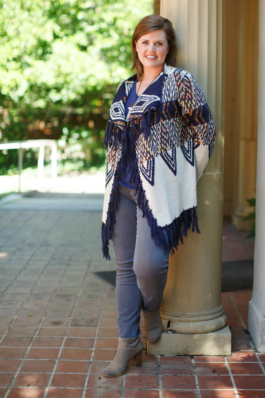 Amy wears a Jodifl Nan cardigan, $45; Lumiere Clara top $38; Lola Anna jeans in heather gray $79 and Sylca necklace, $38 from The Attic. Amy wears a Jodifl Nan cardigan, $45; Lumiere Clara top $38; Lola Anna jeans in heather gray $79 and Sylca necklace, $38 from The Attic.
