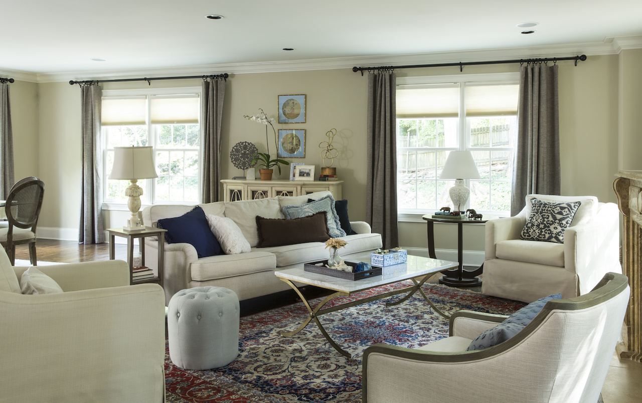 Mixing neutrals with bolder colors. leah atkins design styleblueprint atlanta interior
