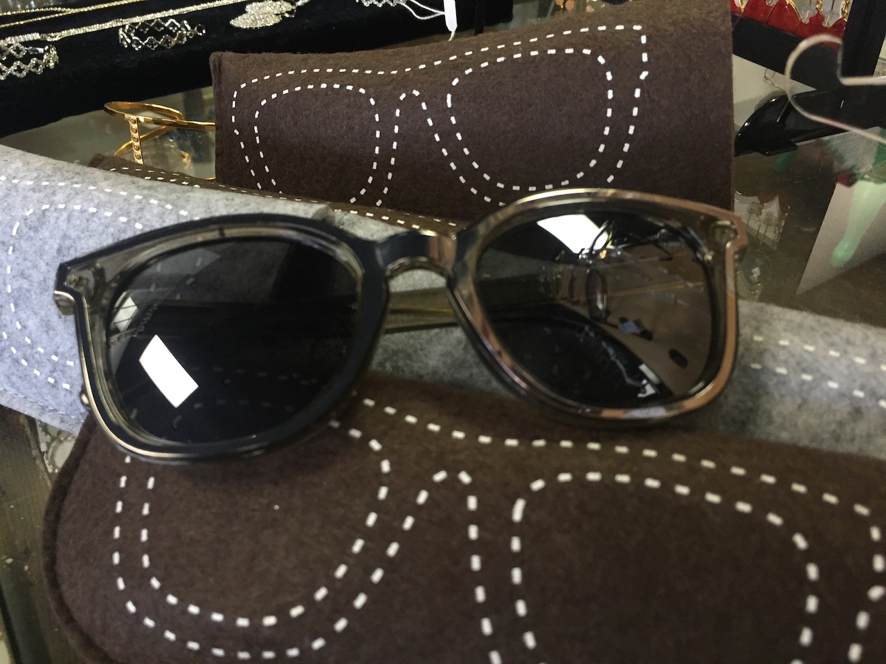 Mirrored sunglasses and flannel case, $22 at Pickering Boxwood Mirrored sunglasses and flannel case, $22 at Pickering Boxwood