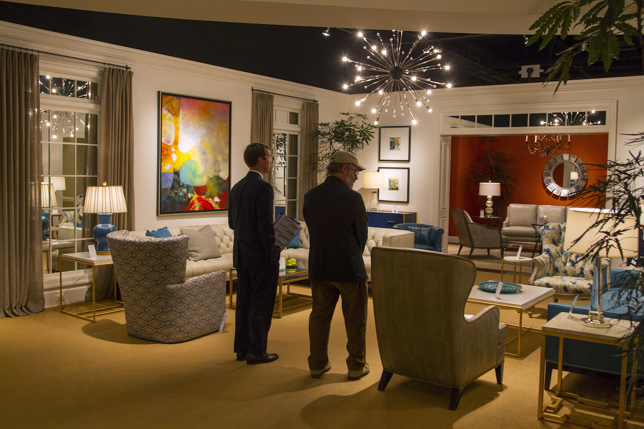 Patrick Flynn tours Michael through the Hancock and Moore showroom at High Point. Patrick Flynn tours Michael through the Hancock and Moore showroom at High Point.