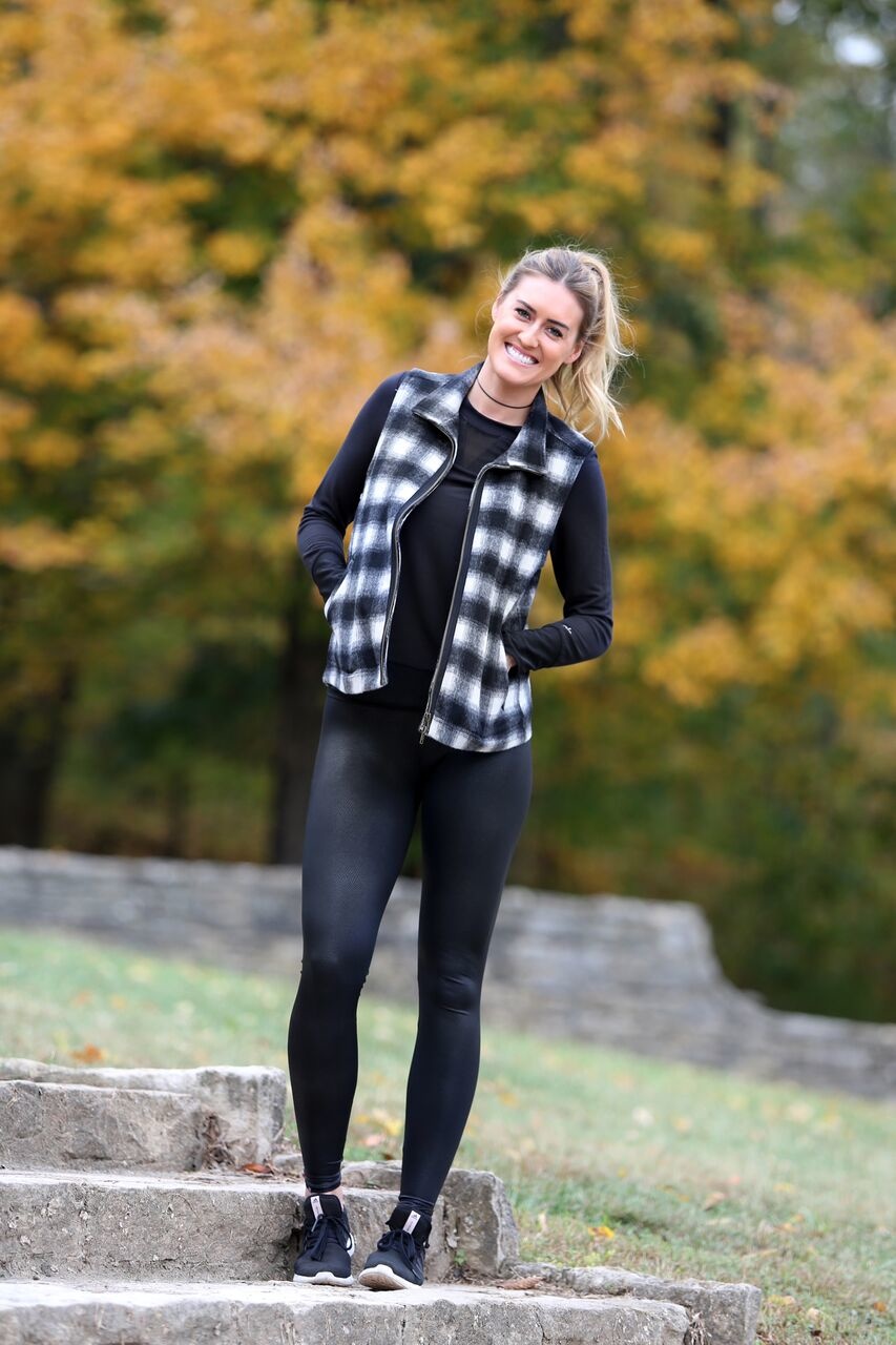 All black athleisure is still okay - as long as you break it up with textures and patterns!