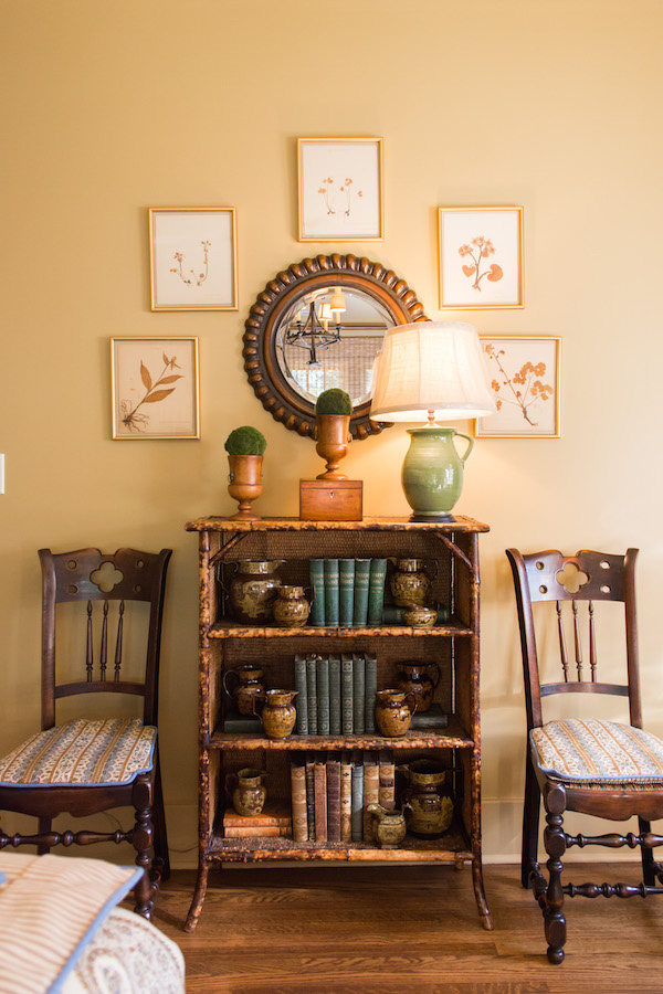 Stoneware tea set throughout the bookshelves Take a look inside the Bellarmine Show House 2016