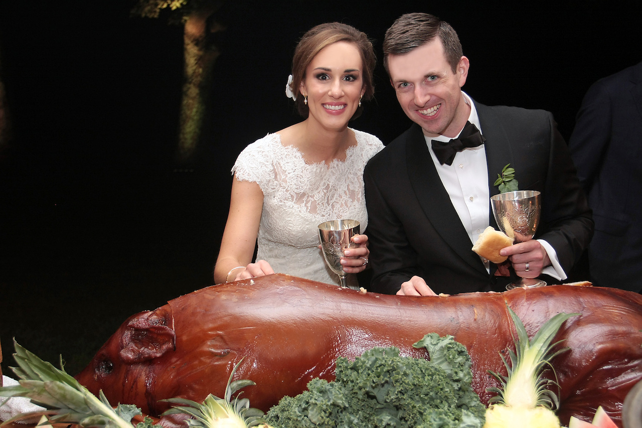 The man cave at the reception included a whole roast pig with all the trimmings. The man cave at the reception included a whole roast pig with all the trimmings.