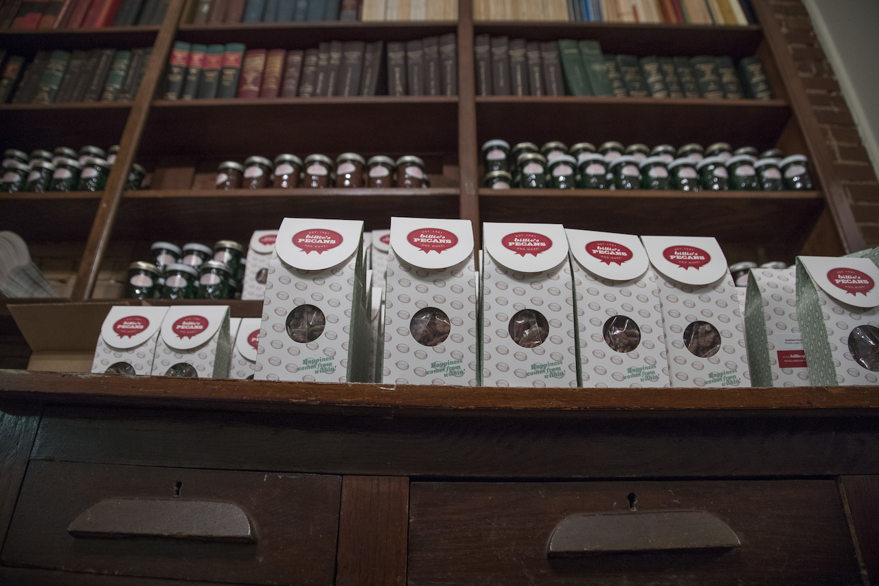 Billie's is housed in the family's former law office, where boxes of spiced pecans and other treats share space with law books. Billie's is housed in the family's former law office, where boxes of spiced pecans and other treats share space with law books.