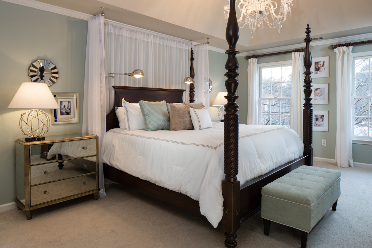The mix of traditional furniture with modern finishes creates a timeless look. leah atkins design styleblueprint atlanta poster bed