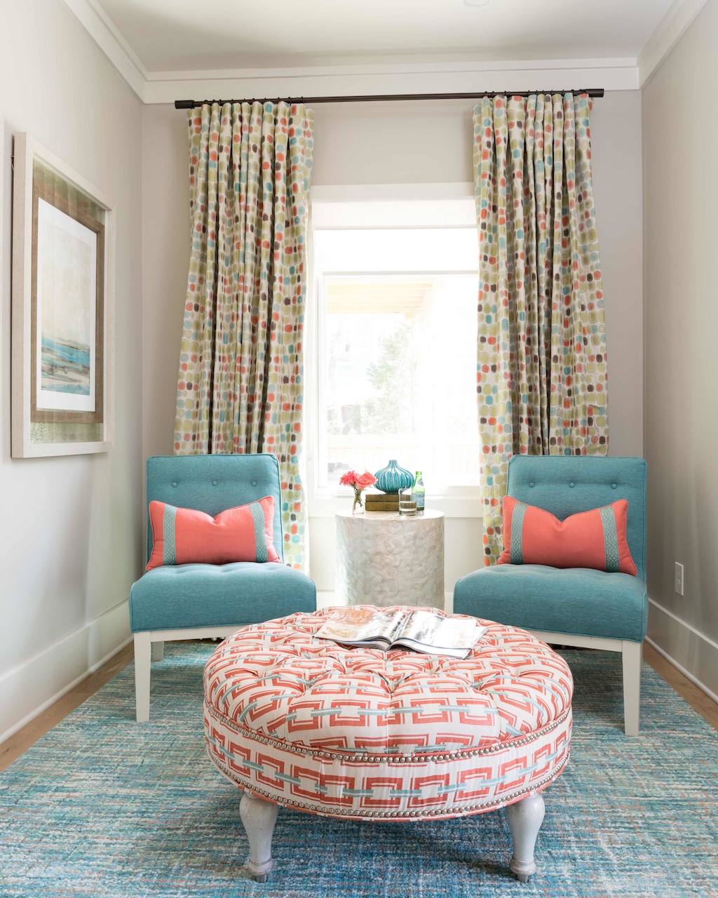 Orange and blue are complementary colors on the color wheel. Michele Gratch interior designer crush styleblueprint atlanta
