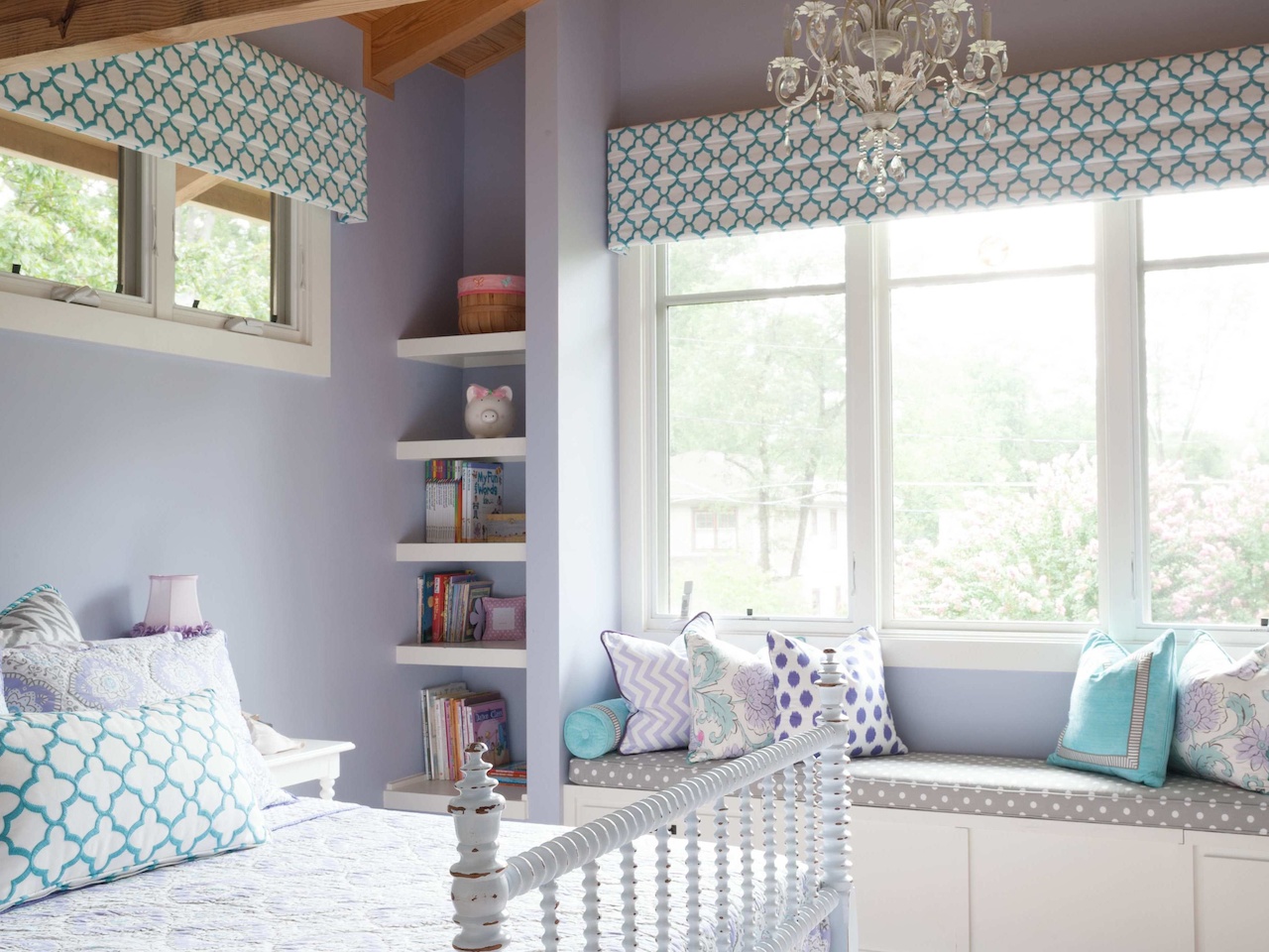 Purple and turquoise make a very cool and unexpected color combo. Michele Gratch interior designer crush styleblueprint atlanta