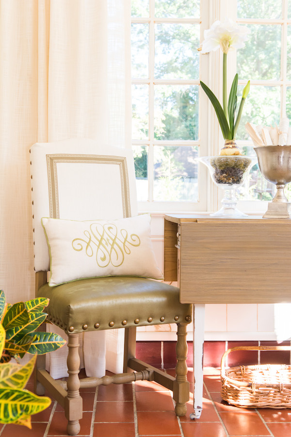 Leather meets linen on this chair Take a look inside the Bellarmine Show House 2016