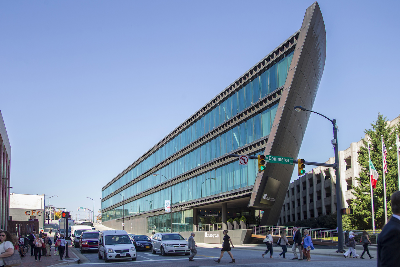 Natuzzi, the Italian manufacturer, calls this ship-shaped building home. Natuzzi, the Italian manufacturer, calls this ship-shaped building home.