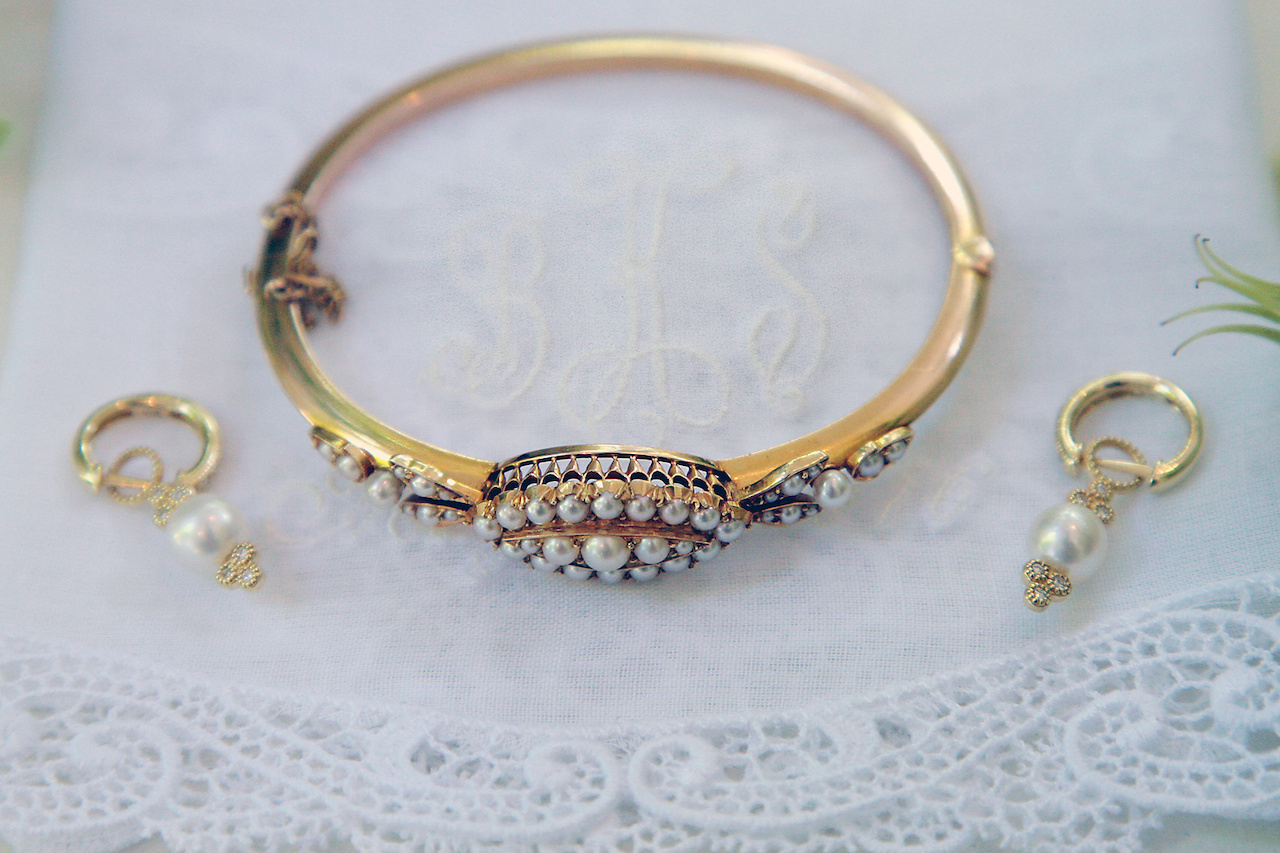 Bryson's mother and father purchased a this bracelet at an antique shop in New Orleans, making it her something old. Matthew gave Bryson a pair of earrings as a wedding gift, and they were her something new. Bryson's mother and father purchased a this bracelet at an antique shop in New Orleans, making it her something old. Matthew gave Bryson a pair of earrings as a wedding gift, and they were her something new.