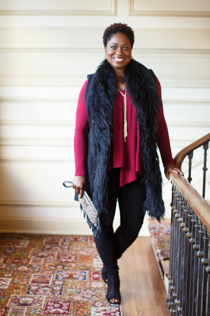 From Lansky’s 126, Andria wears a Last Tango blouse, $75; Luii black fur vest, $198; Lysse black jean legging, $78; Kendra Scott Sloan lariat necklace, $140; Kelly Wynn Leopard clutch bag $175 and Yellow Box Vision shoes, $95. From Lansky’s 126, Andria wears a Last Tango blouse, $75; Luii black fur vest, $198; Lysse black jean legging, $78; Kendra Scott Sloan lariat necklace, $140; Kelly Wynn Leopard clutch bag $175 and Yellow Box Vision shoes, $95.