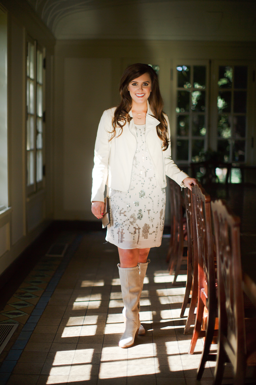 From Sachi, Ashley wears a New Friends Colony Dress $178; Cupcakes & Cashmere leather jacket, $300; Melie Bianco Ellie Gold handbag, $36; 2 Chic Necklace $38 and UGG Ava Tall Suede Boots, $225. From Sachi, Ashley wears a New Friends Colony Dress $178; Cupcakes & Cashmere leather jacket, $300; Melie Bianco Ellie Gold handbag, $36; 2 Chic Necklace $38 and UGG Ava Tall Suede Boots, $225.