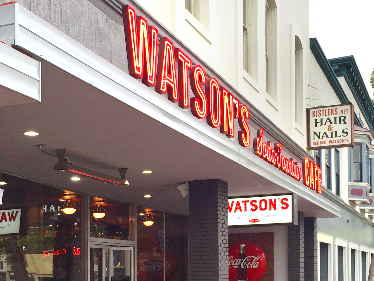 Watson's has the old-timey charm of a vintage pharmacy setting for the main restaurant..... Watson's has the old-timey charm of a vintage pharmacy setting for the main restaurant.....