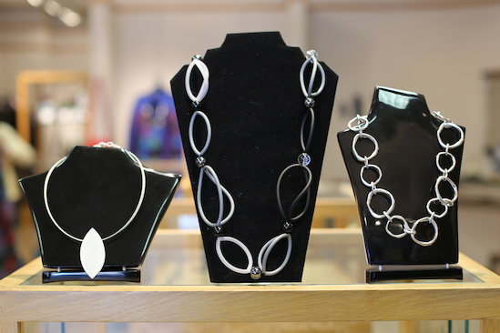 From Timna Distinctive Artwear, sterling silver necklaces with embellishments, $115 to $167. From Timna Distinctive Artwear, sterling silver necklaces with embellishments, $115 to $167.