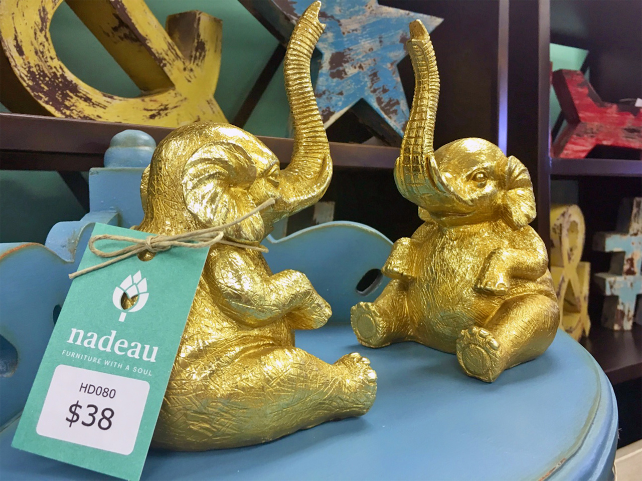 Image: Twin Gold Elephants, $38 each at Nadeau. Image: Twin Gold Elephants, $38 each at Nadeau.