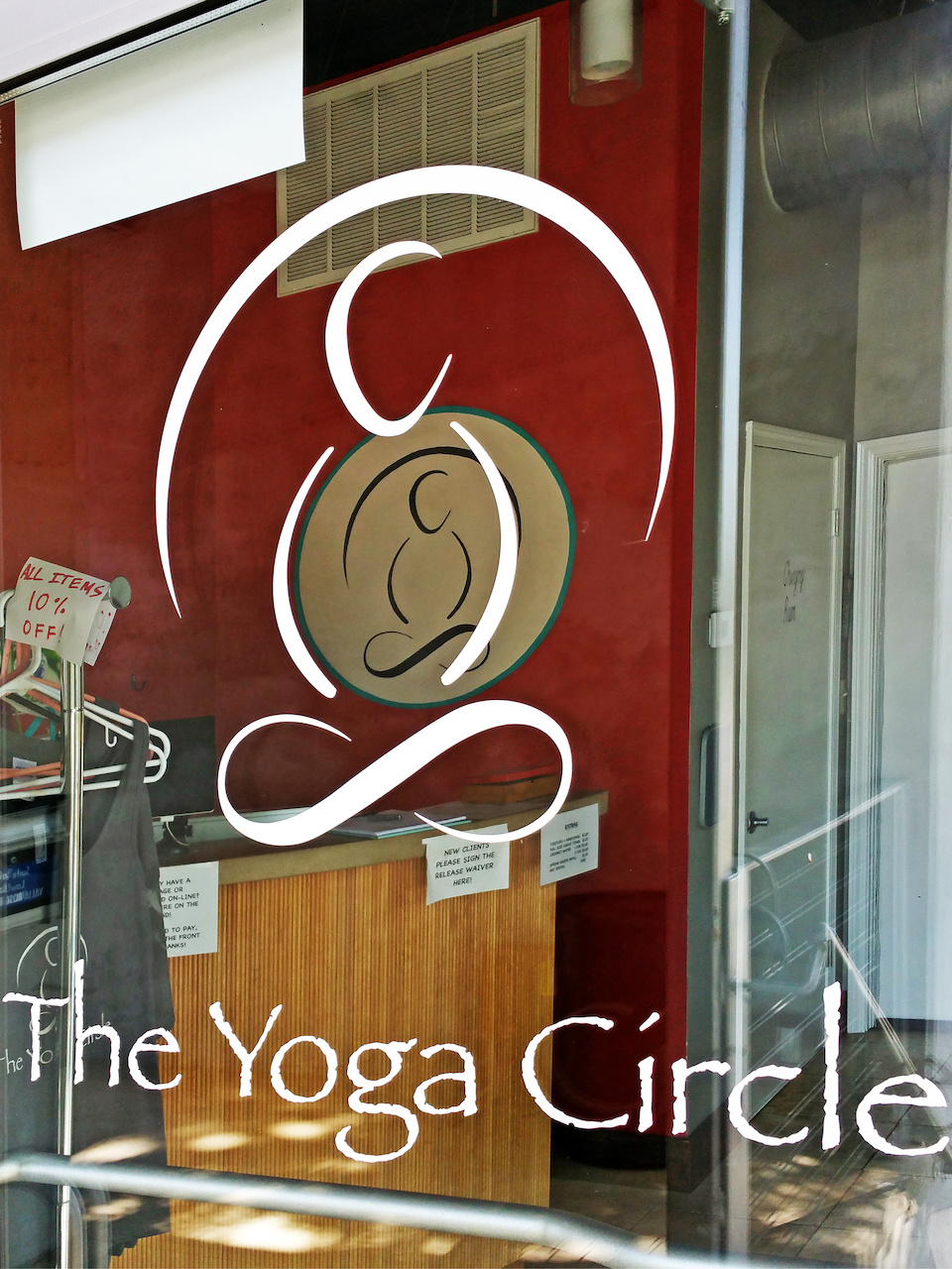 The entrance to The Yoga Circle takes you tot he front desk, where your yoga instructor usually signs you in and yoga equipment is available to purchase. The entrance to The Yoga Circle takes you tot he front desk, where your yoga instructor usually signs you in and yoga equipment is available to purchase.