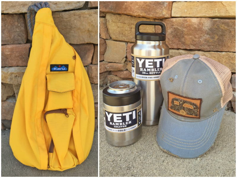From Rogers Trading Company: Kavu tangerine rope sling bag, $44.99; Yeti Rambler Colster, $39.99; Yeti Rambler 36 oz. bottle, $59.99; Judith March trailer cap, $39.99 From Rogers Trading Company: Kavu tangerine rope sling bag, $44.99; Yeti Rambler Colster, $39.99; Yeti Rambler 36 oz. bottle, $59.99; Judith March trailer cap, $39.99