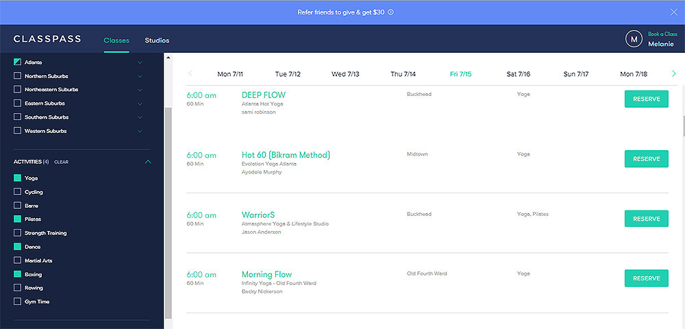 ClassPass schedule ClassPass schedule