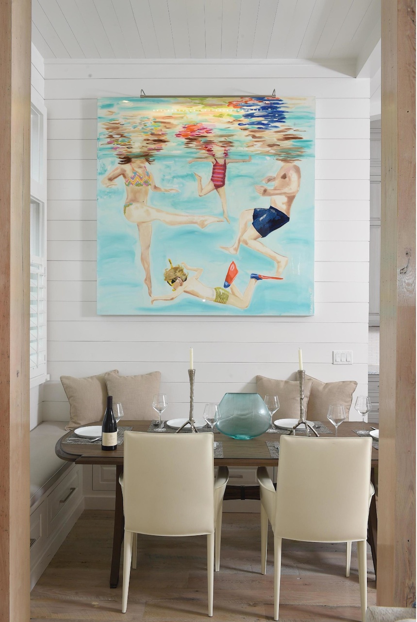This one-of-a-kind commission by Ashley depicts the Whelan family in the pool. This one-of-a-kind commission by Ashley depicts the Whelan family in the pool.