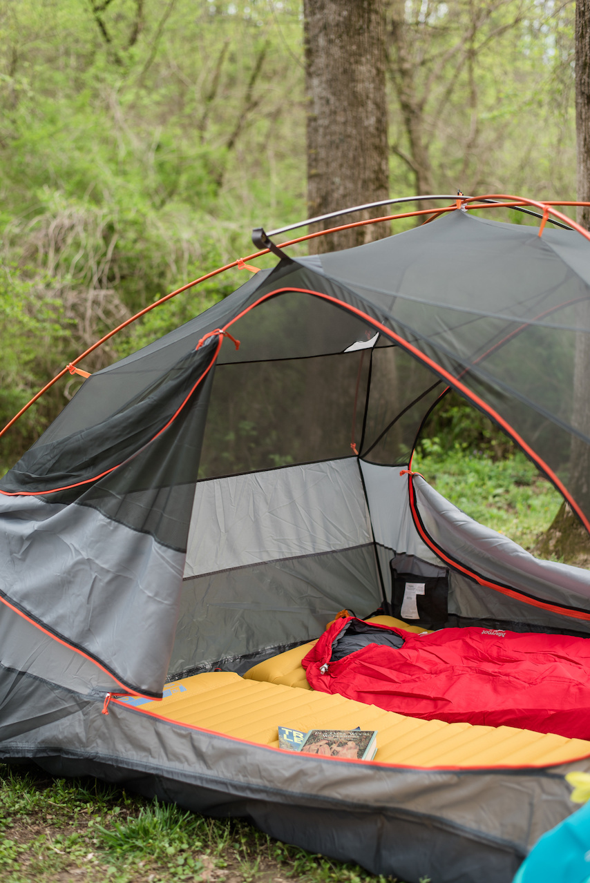 Find the Marmot Nanowave 45 degree synthetic sleeping bag, $79, and the NEMO Astro Air Lite sleeping pad, $109.95, at Alabama Outdoors. "Bring a book," says Alabama Outdoors creative designer, Will Ansley. "You never know if the weather could turn, and you could be stuck in your tent.""Bring a book," says Alabama Outdoors creative designer, Will Ansley. "You never know if the weather could turn, and you could be stuck in your tent."