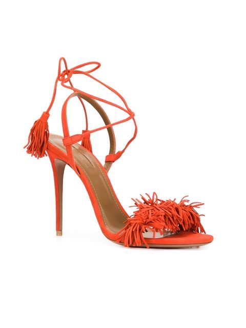 tassels, bright red and straps make this shoe a winner! red heeled sandals styleblueprint atlanta