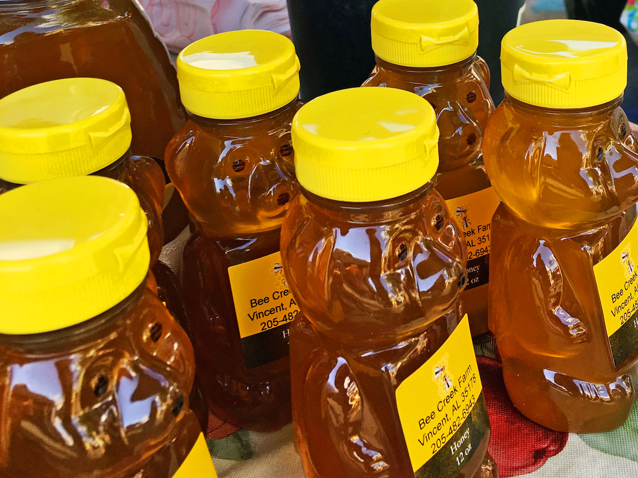 Honey bears from Bee Creek Farm in Vincent, AL are available at the Mt. Laurel Farmers Market. Honey bears from Bee Creek Farm in Vincent, AL are available at the Mt. Laurel Farmers Market.