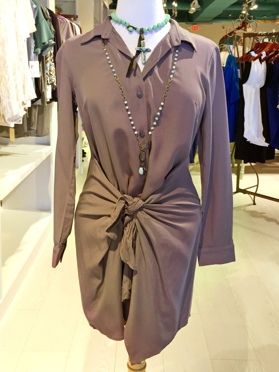 The tie-front shirtdress is a modern silhouette of a classic style Frolic Boutique shirtdress StyleBlueprint Atlanta