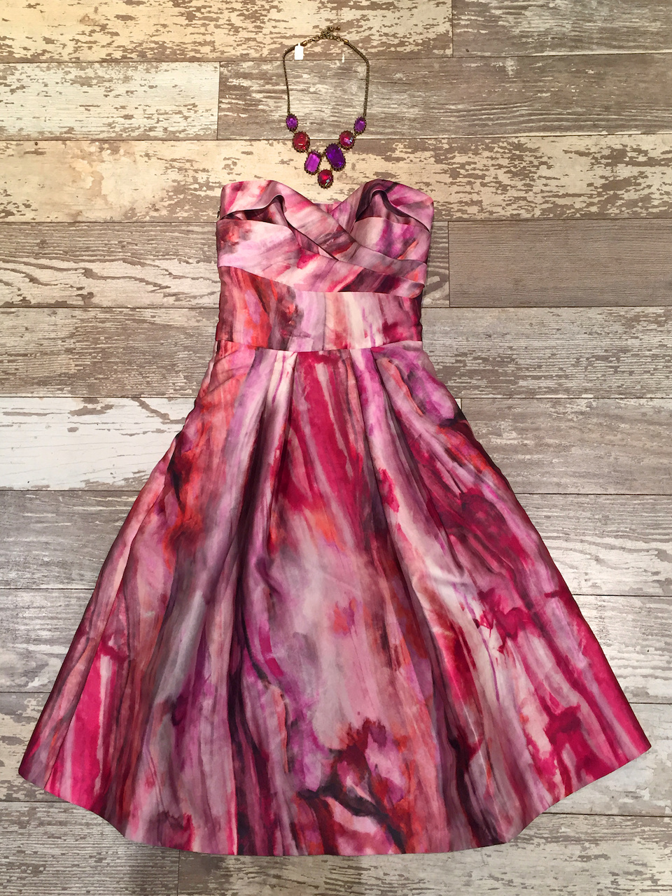 From The Clothes Tree: Pamela Roland strapless orchid cocktail dress, $490 From The Clothes Tree: Pamela Roland strapless orchid cocktail dress, $490