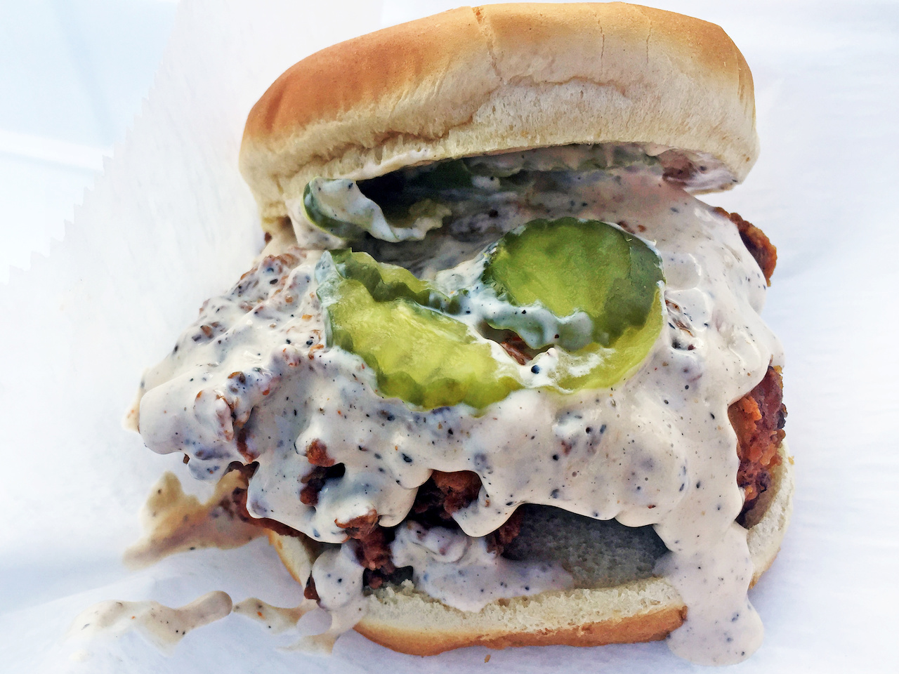 The sweet tea fried chicken sandwich from Saw's Street Kitchen The sweet tea fried chicken sandwich from Saw's Street Kitchen