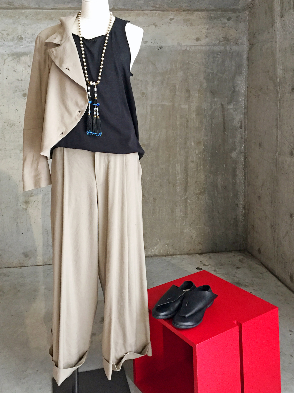 These black leather shoes offer a unique, foldover style that will definitely attract adoring attention. Lilith pant suit StyleBlueprint Atlanta