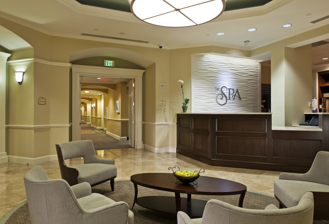 The Spa at Ballantyne has a warm and welcoming lobby area. The Spa at Ballantyne has a warm and welcoming lobby area.
