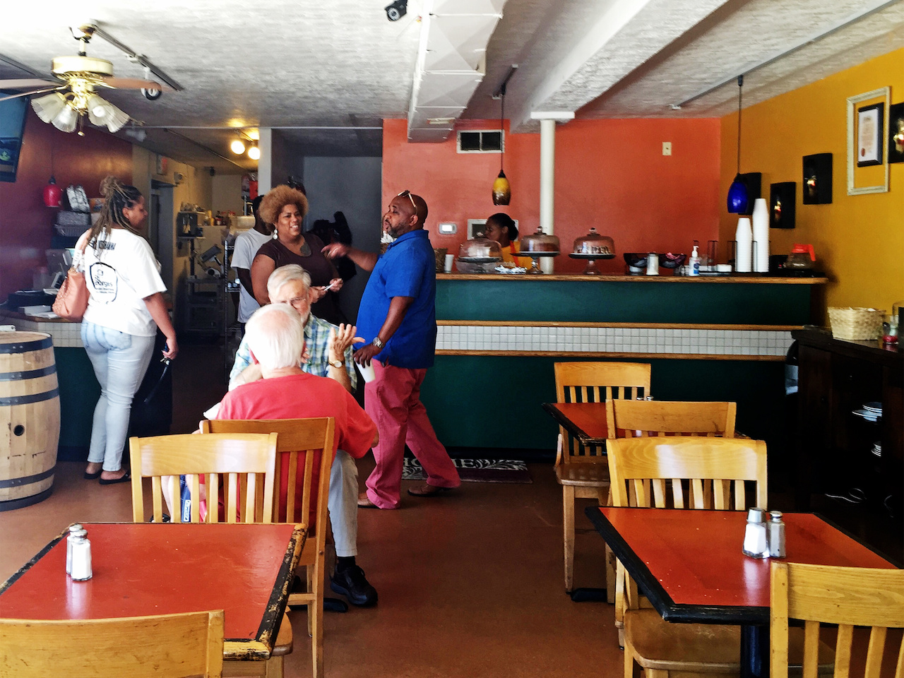 Sweet Peaches’ dining room during a rare, quiet moment. Sweet Peaches, a new local restaurant in the West End of Louisville