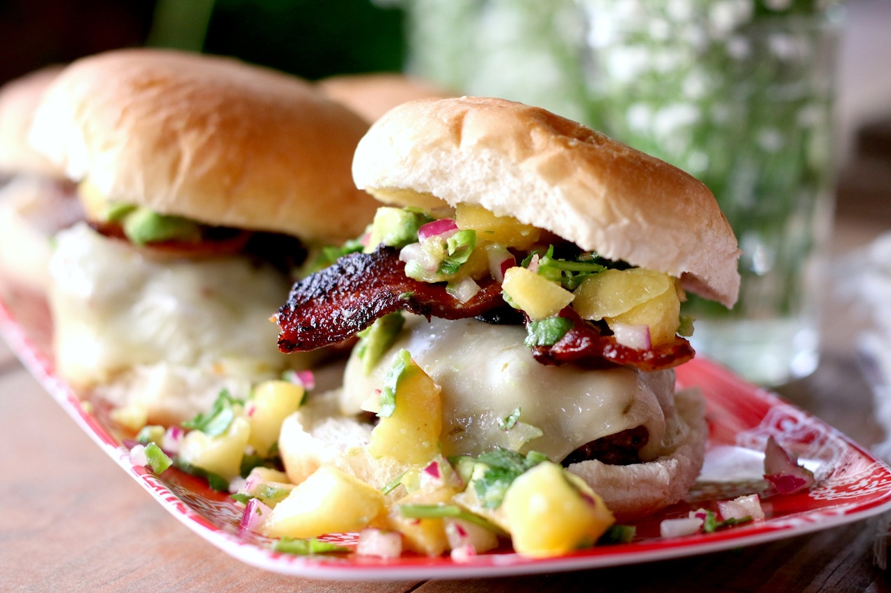 Cheeseburger with Peach Avocado Salsa