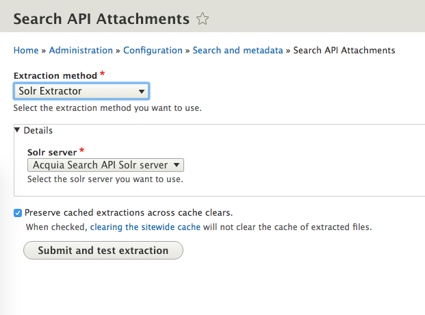 Search Tika extractor configuration screen