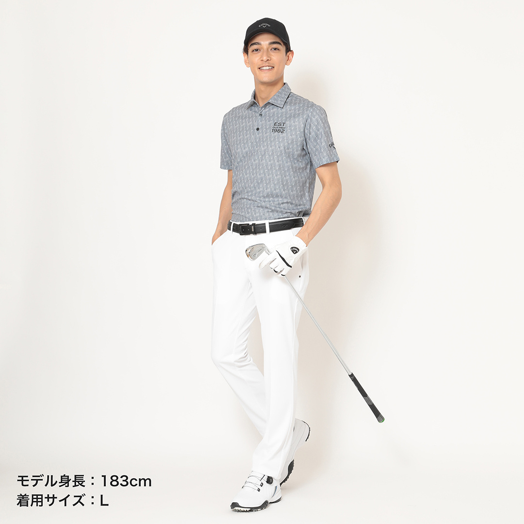 ポリエステルピケ幾何学柄半袖シャツ (MENS)