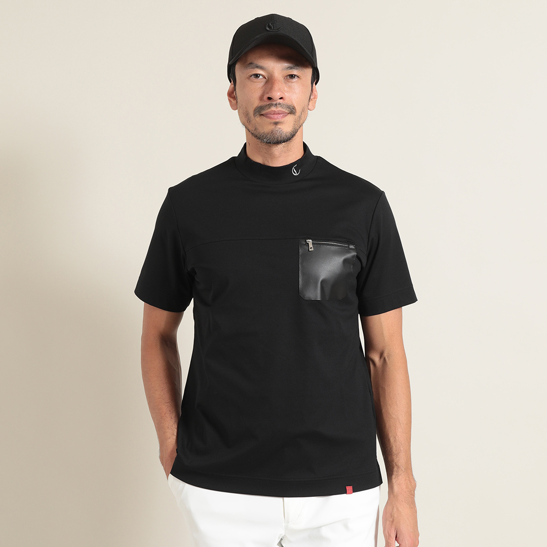 未使用級 高級 キュプラ混 PGG モックネックシャツ ライン ストレッチ XL ウルトラストレッチ モックネック ロングスリーブシャツ