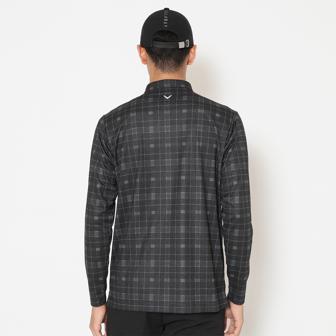 ポリエステルピケチェック柄長袖シャツ (MENS)