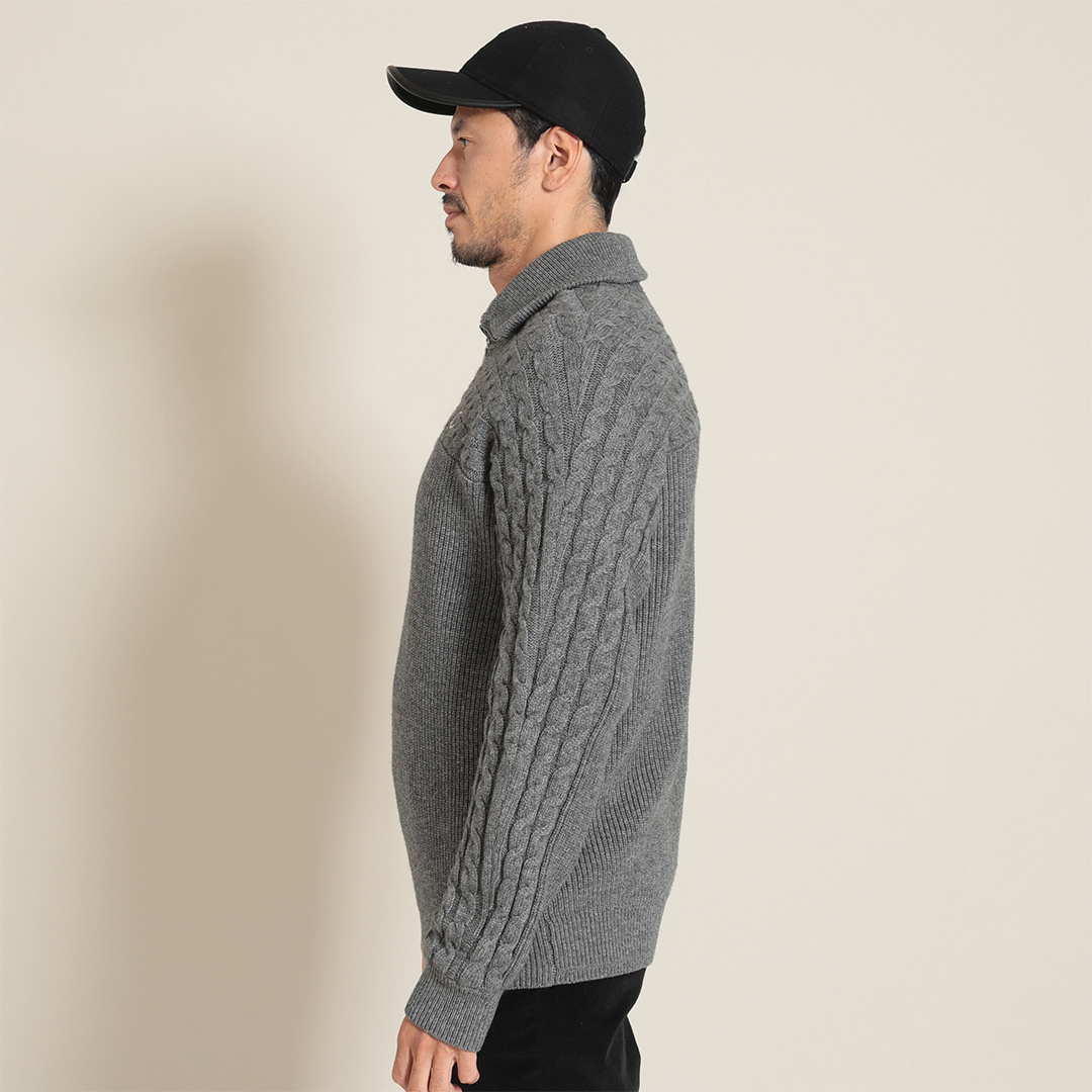 ケーブルハーフジップニット (MENS)