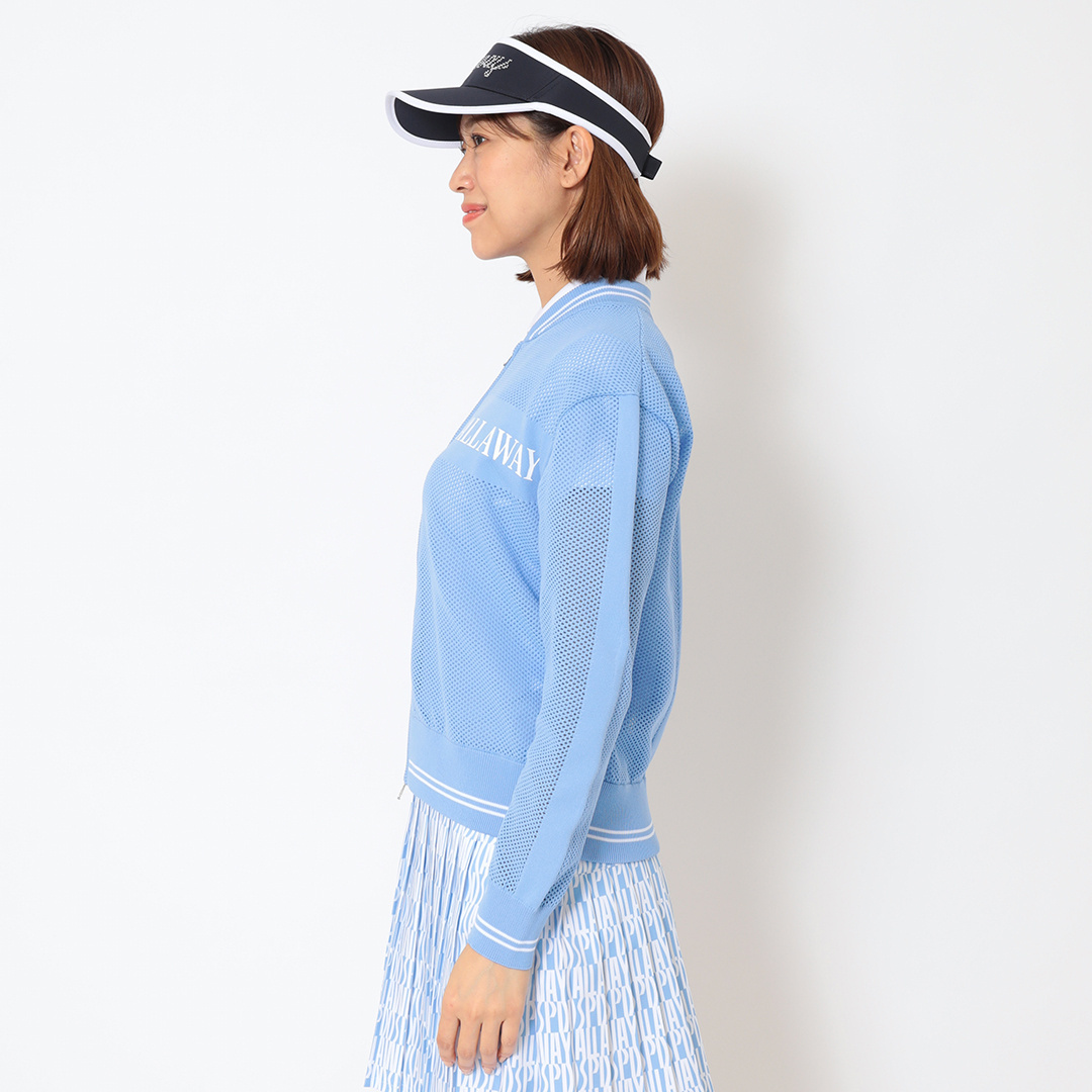 メッシュ編みフルジップニットブルゾン (WOMENS)