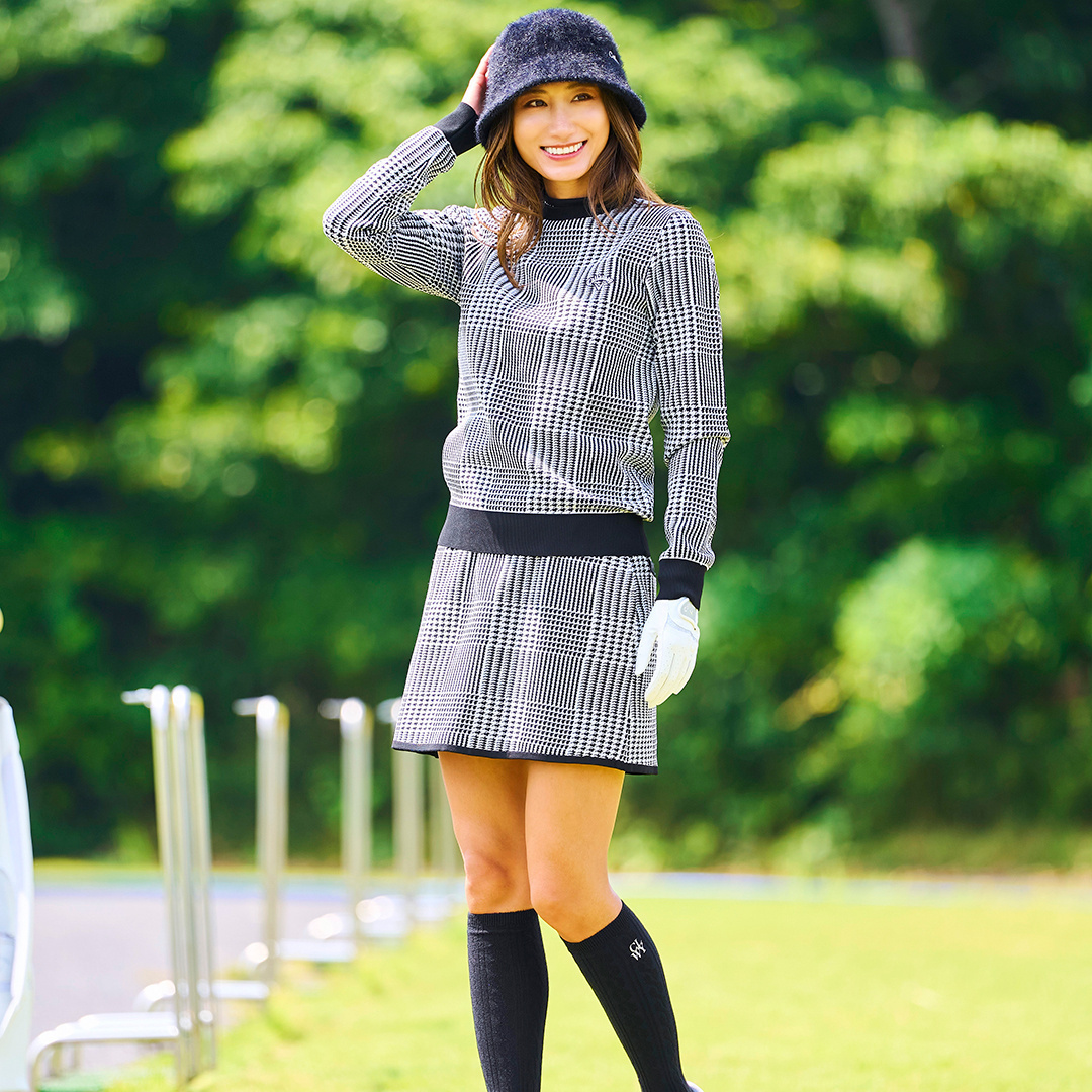 ポリエステルジャガードチェック柄ニット (WOMENS)