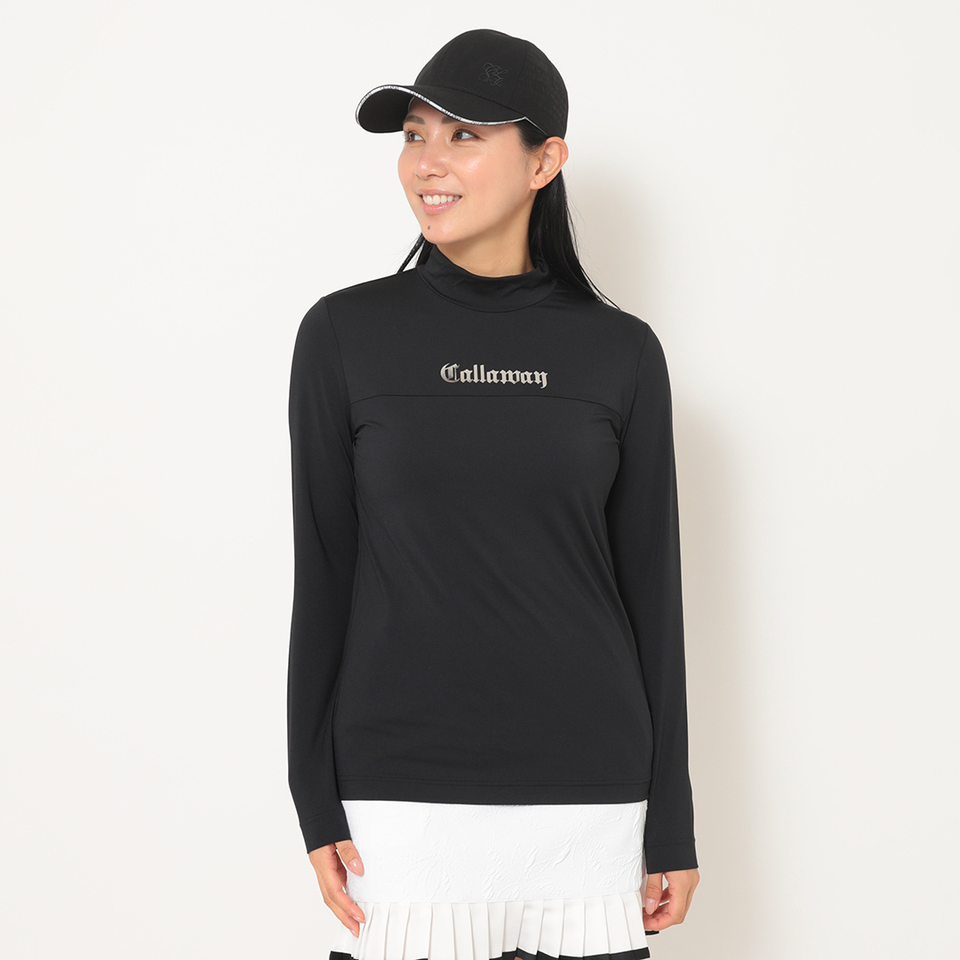 ポリエステルスムース長袖モックネックシャツ (WOMENS)