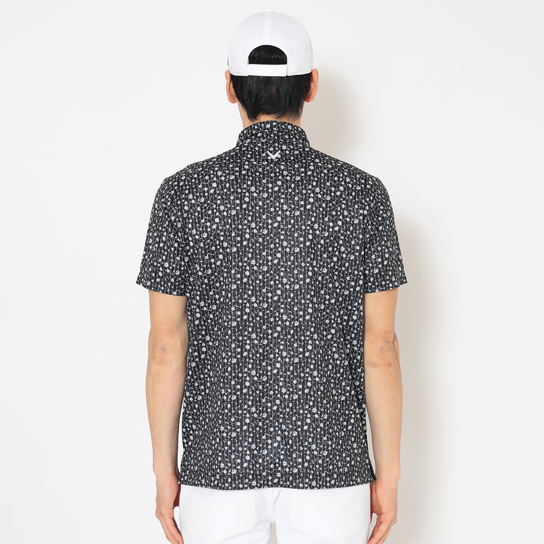 ハニカムメッシュストライプ×小花柄半袖シャツ (MENS)