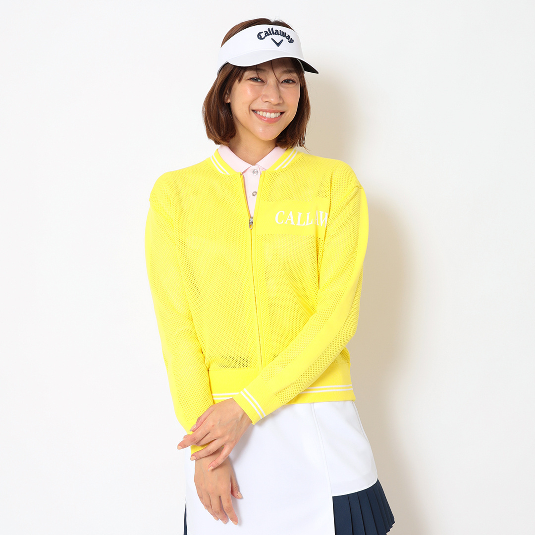 メッシュ編みフルジップニットブルゾン (WOMENS)
