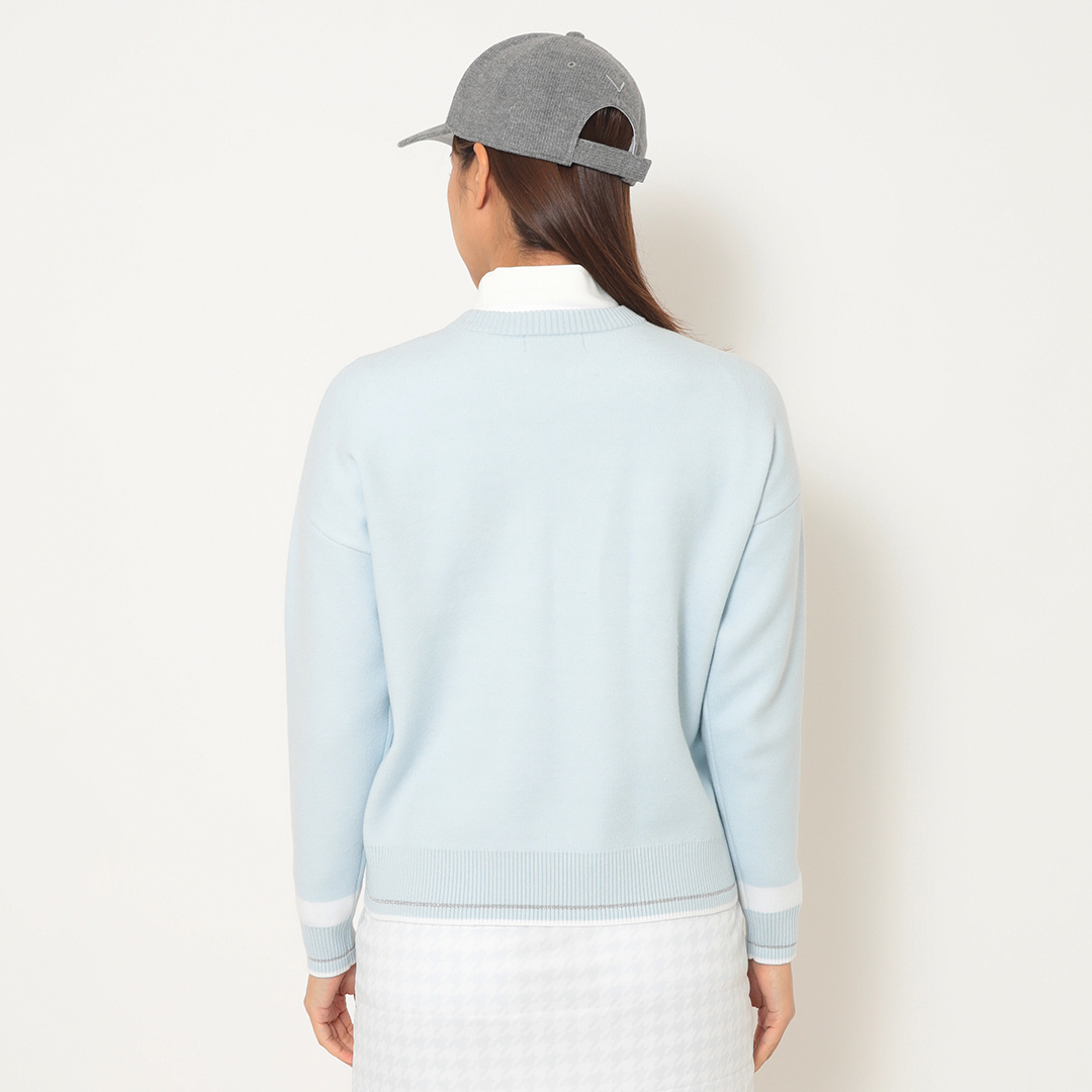 クルーネック長袖ラインストーン付きニット (WOMENS)