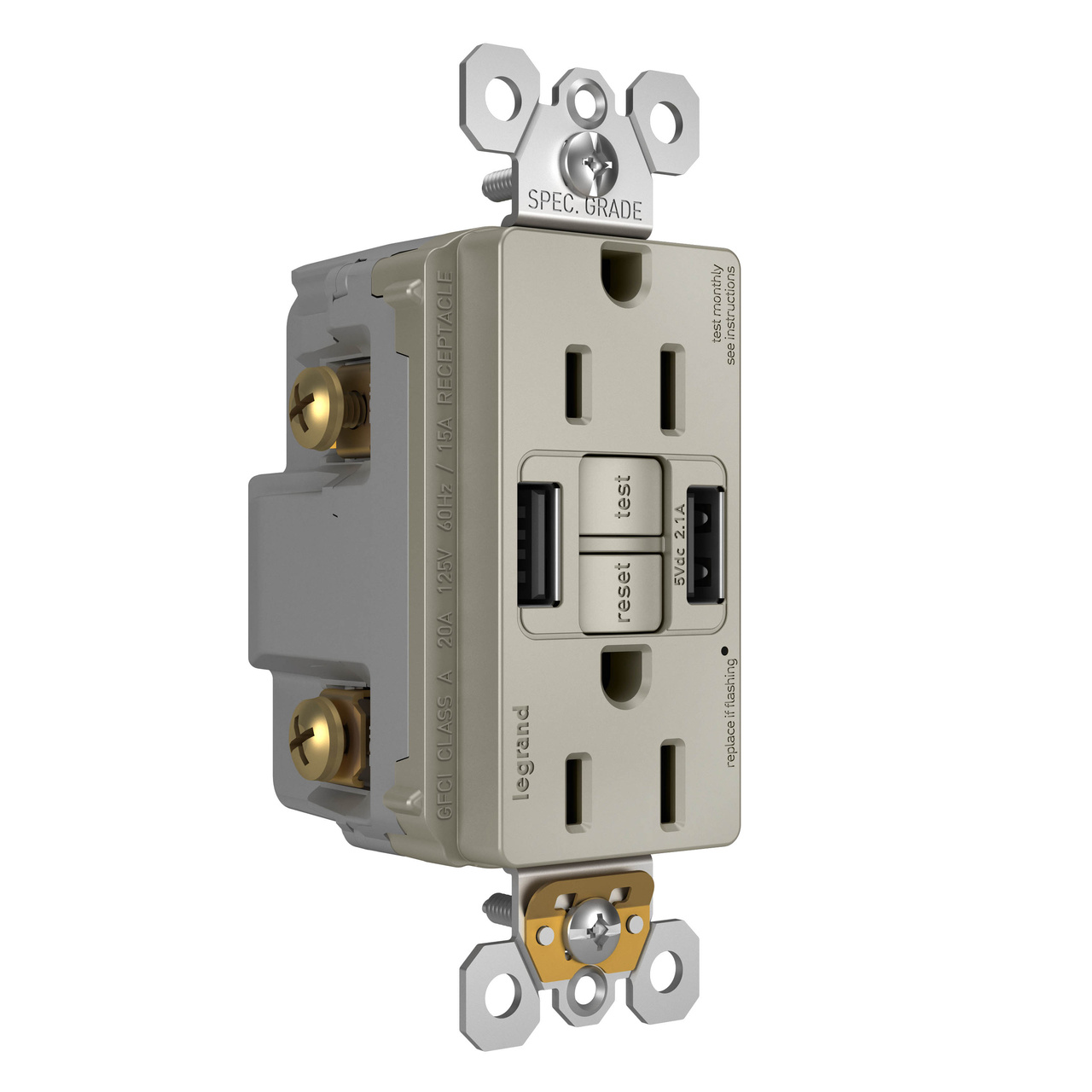 radiant Collection GFCI USB Outlet in Nickel