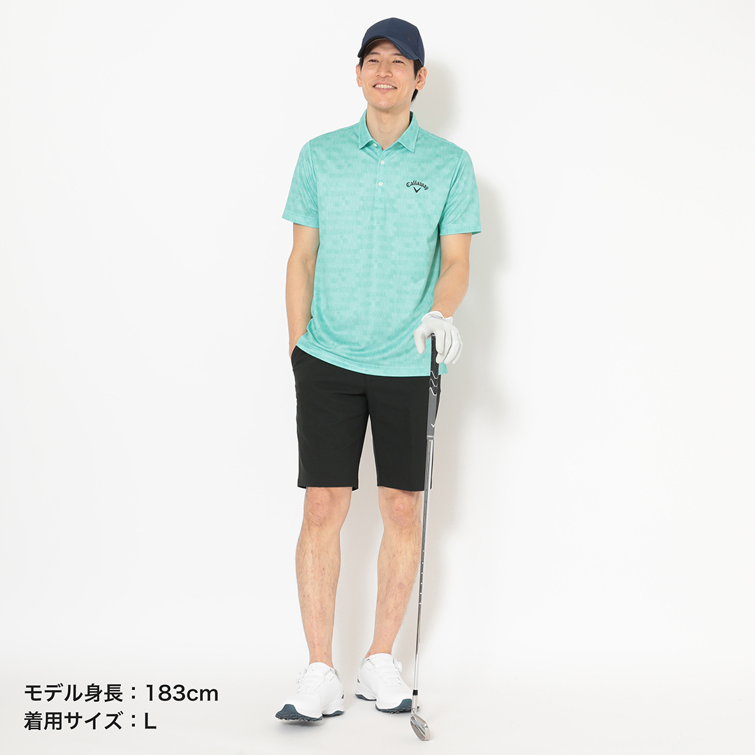 ハニカムメッシュ幾何学柄ロゴ半袖シャツ (MENS)