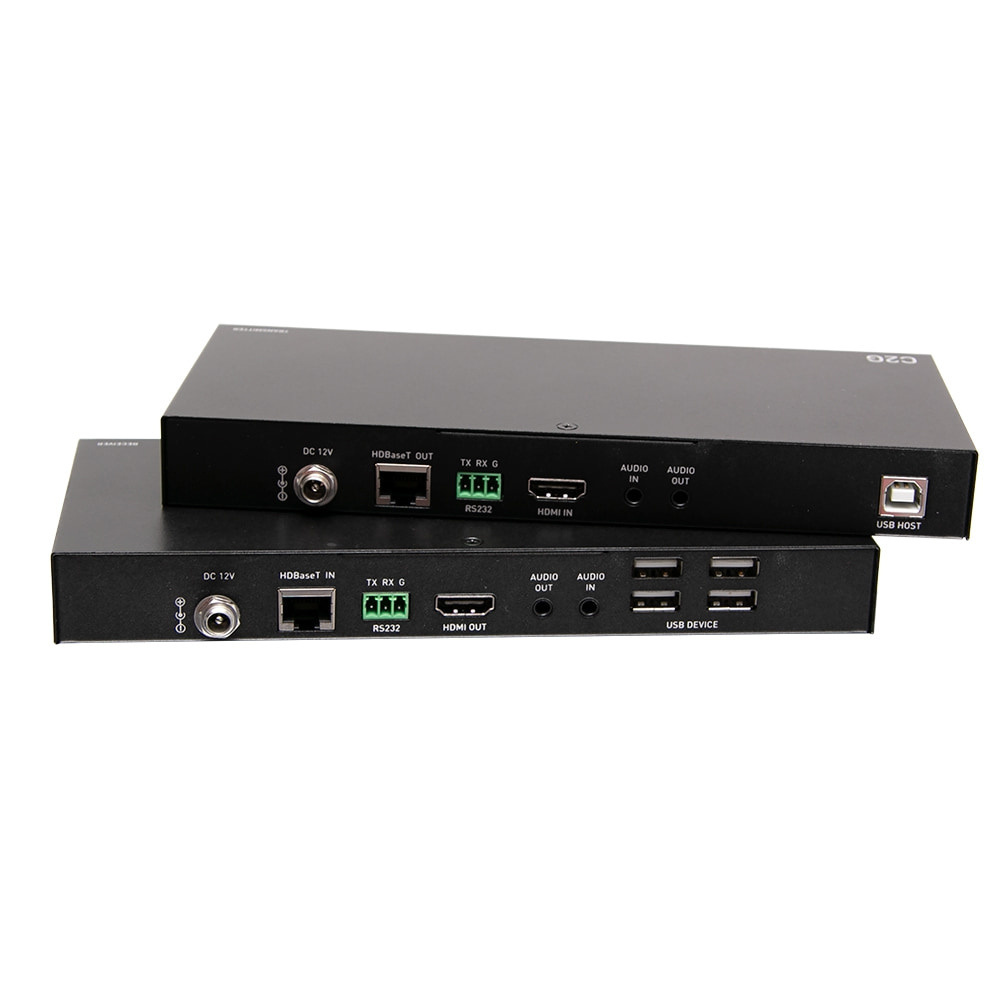 HDMI® HDBaseT + 3.5mm, USB-B to A, and RS232 over Cat Extender Box Transmitter to Box Receiver - 4k 60hz